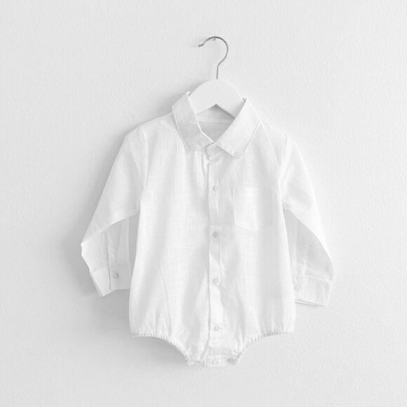 Other - NWT Boys Oxford Long Sleeve Button Down Romper Bubble One-Piece White 18-24M